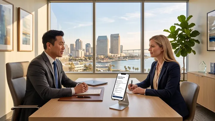 Legal professional reviewing structured meeting notes on an iPhone in a law office, comparing a dedicated AI recorder with an app-based legal workflow
